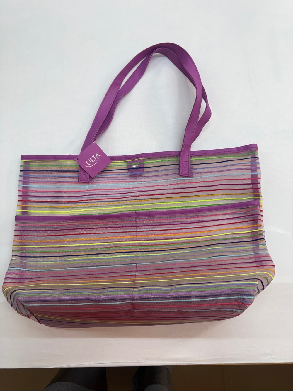 Ulta Beauty Purple Striped Mesh Tote